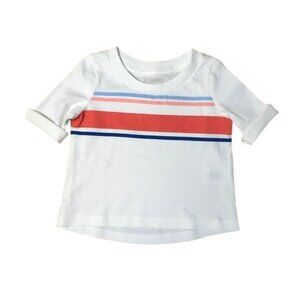 Gymboree Girls Long Sleeve T-Shirt – Size 0-3M, White with Coral, Pink & Blue St